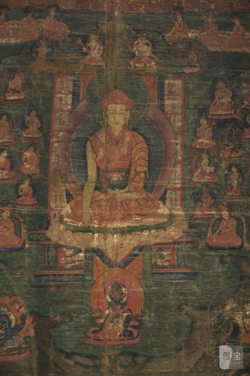 Thangka of a lama surrounded by numerous figures - 图3